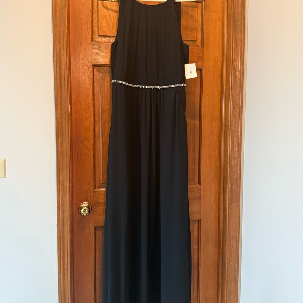 SLNY Black Maxi Dress with Beaded Waistband